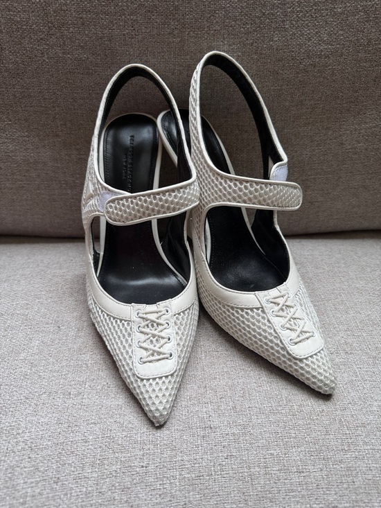 Brandon Blackwood Shoes - Brandon Blackwood Women’s White Pointed Slingback Heels with Mary Jane Strap